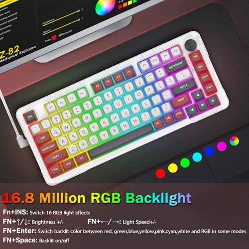 E-YOOSO 75% Wired Mechanical Gaming Keyboard, Creamy Sound, White/Red | Hot Swappable Pre-lubed Red Switches, Gasket Structure, Knob Control, Quiet Portable 75% Compact Custom for PC - color: White Red, Linear Switch