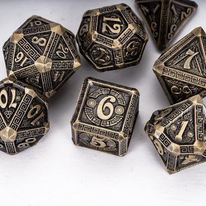 7-Piece Metal Dice Set - Mayan-Themed Zinc Alloy DND Dice for Tabletop Gaming, Gift, and Collecting - color: Mayan-themed-antique Bronze
