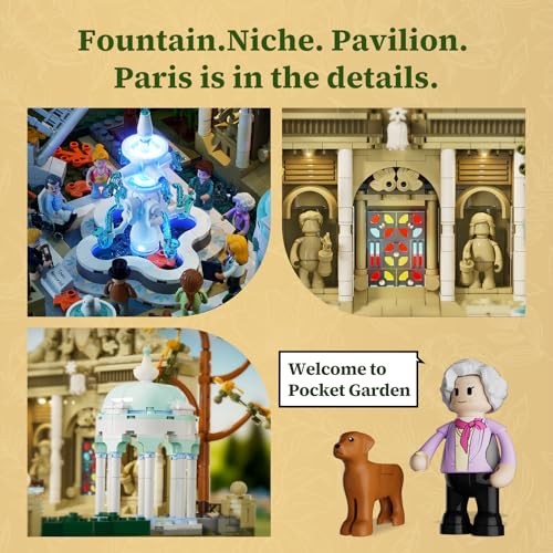Lumibricks Pocket-Garden Lighting Buildin Set, 1649 Pcs Landscape Set | French Parisian Style Corner Garden, Modular Park Model for Adults, Decorative Construction with Fountain and Seasonal Plants