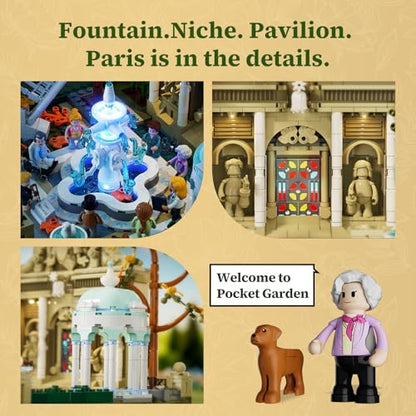 Lumibricks Pocket-Garden Lighting Buildin Set, 1649 Pcs Landscape Set | French Parisian Style Corner Garden, Modular Park Model for Adults, Decorative Construction with Fountain and Seasonal Plants