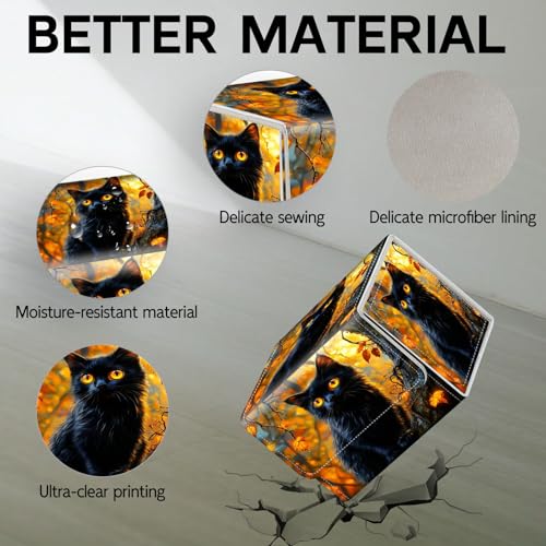 Trading Card Storage Box, Holds 100+ for MTG Cards, Premium PU Leather with Magnetic Closure, Black Cat In Autumn Tree Durable Deck Box for Magic the Gathering, Trading Card Games - color: Black Cat In Autumn Tree