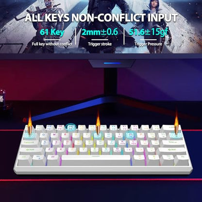 Snpurdiri 60% Wired Mechanical Gaming Keyboard (White, Red Switches) | RGB Backlit 61 keys Small Gaming Keyboard for Windows Laptop PC Mac - color: White/Red Switch
