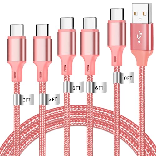 USB A to USB C Charger Cable, 5 Pack [3/3/6/6/10ft] Type C Fast Charging Cord High Data & Transfer Wire Compatible for iPhone 16/15/Pro/Plus/Pro Max iPad Pro Air ps5 Controller Samsung Galaxy(Pink) - color: Pink, style: 5P A2C
