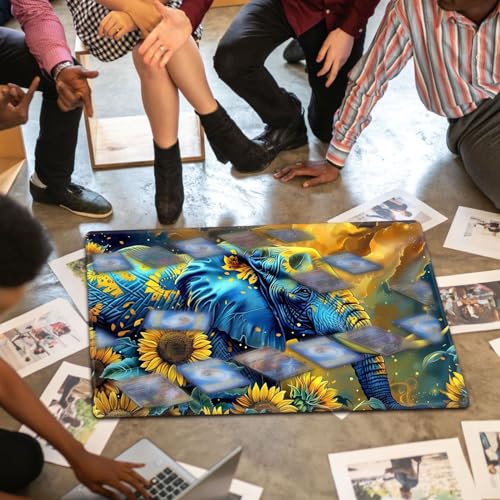 Large Gaming Playmat Compatible with MTG, Seamless Card Game Mat with Stitched Edges, 27.6 x 15.7 in Natural Rubber Desk Pad with Transparent Drawstring Bag, Elephant in Sunflower Field - color: Elephant in Sunflower Field, size: 28"X16" Regular