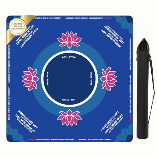 BALAPET Portable Mahjong Mat with Playing Instructions for Learning, Anti Slip Mahjong Mat for Table,Noise Reduction Table Mat for Poker Card,Board & Tile Games,31.5x31.5in,Patent Pending (Royal blue) - color: Royal Blue