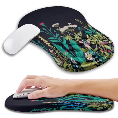 Ergonomic Mouse Pad Wrist Support with Memory Foam Massage Bulge, Carpal Tunnel Pain Relief Mousepad Wrist Rest for Mouse(12x8 inch, Midnight Floral) - color: Kg009-midnight Floral