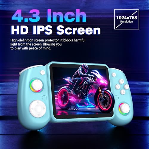 RG43H Pro Retro Handheld Game Console, 4.3 Inch Retro Gaming Console with 4000mAh Battery, RK3562 Opensource Hand Held Games Console, EmuELEC&RGBOX Dual Systems Video Console, HDMI TV Output,Baby Blue - color: Baby Blue