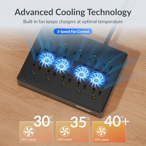 Gitryin Modular Laptop Charging Station, 1 * 140W, 3 * 65W Retractable USB C Chargers, 8 Type C Ports with Cooling Power Strip, 335W Charging Hub