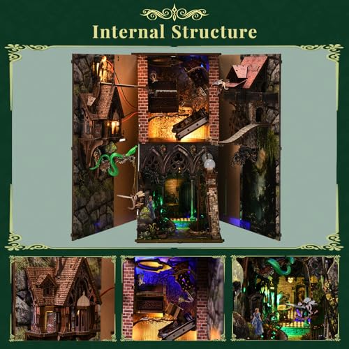 MiniCity Down the Rabbit Hole DIY Book Nook Kit, Miniature Puzzle with LED | 400-piece DIY book nook with LED and dust cover; glue/tools and guide included; 8-10 hr build for home decor, ages 14+. - style: Down The Rabbit-Hole Alice in Wonderland