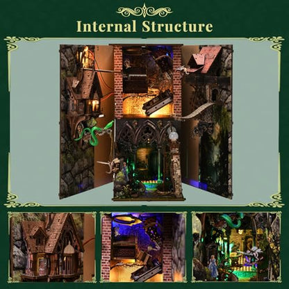 MiniCity Down the Rabbit Hole DIY Book Nook Kit, Miniature Puzzle with LED | 400-piece DIY book nook with LED and dust cover; glue/tools and guide included; 8-10 hr build for home decor, ages 14+. - style: Down The Rabbit-Hole Alice in Wonderland