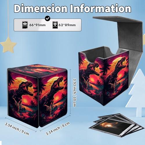 Card Deck Box for MTG Commander,Collectible Trading Storage Box Fits 120+ Single Sleeved Cards Magnetic Case PU Leather for Magic Commander TCG CCG MTG,Dinosaur Sunset - color: Dinosaur Sunset