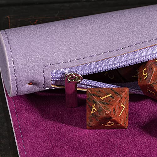 Cusdie 2 in 1 Dice Rolling Mat & Zippered Dice Holder DIce Tray- Compatible with DND Polyhedral Dice (Light Purple) - color: Light Purple