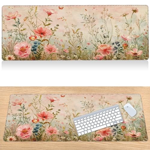31.5”x11.8”Large Gaming Mouse Pad for Desk, Mouse Mat with Seamed Edges, Waterproof Desk Pad, Non-Slip Rubber Base, Keyboard Pad Computer Mat, Big XL Mousepad-Flower Wild Grasses - color: Flower Wild Grasses