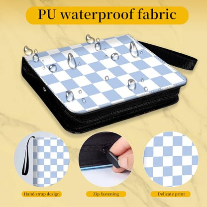 AXUASSILD 4 Pocket Card Binder, Premium Trading Card Holder Fits 400 Cards With 50 Removable Sleeves, Cute Portable Collection Card Ablum Holder Cute Blue Plaid - color: Cute Blue Plaid
