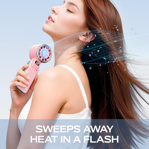SHEWIND Portable Handheld Fan with Ice Cooling - 5 Gear High Speed Personal Turbo Fan Rechargeable, Up to 13 Hrs, Mini Hand Fans for Travel Essentials, Beach Vacation, Gifts for Women, Men (Pink) - color: Pink