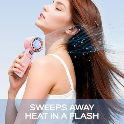 SHEWIND Portable Handheld Fan with Ice Cooling - 5 Gear High Speed Personal Turbo Fan Rechargeable, Up to 13 Hrs, Mini Hand Fans for Travel Essentials, Beach Vacation, Gifts for Women, Men (Pink) - color: Pink