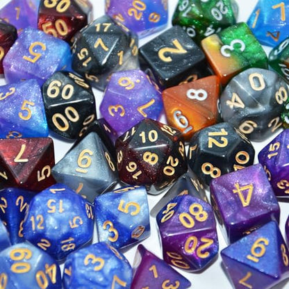 SmartDealsPro 6 x 7 Sets (42 pcs) Glitter Polyhedral Dice Sets with Pouches for DND RPG MTG Dungeon and Dragons Table Board Roll Playing Games D4 D8 D10 D12 D20 (Color 2) - color: Color 2