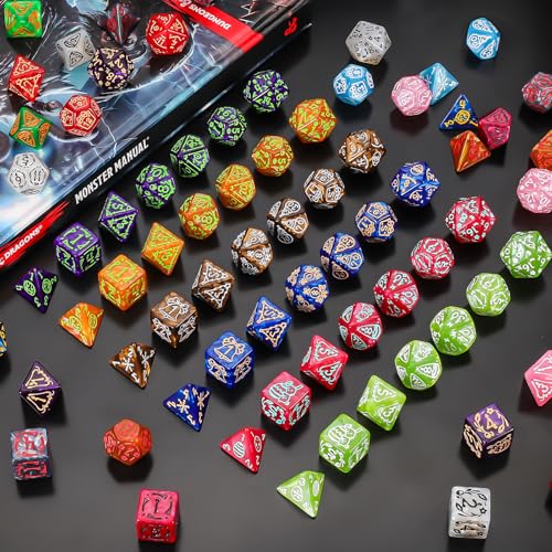 CiaraQ Holiday Theme Polyhedral Role Playing Dice with Pouch | 26 acrylic dice sets – 182 pcs total, 7 per set (D4-D20). Lightweight & durable. Great for D&D & tabletop games. Ages 14+. - color: 26 Colors - Festival Theme