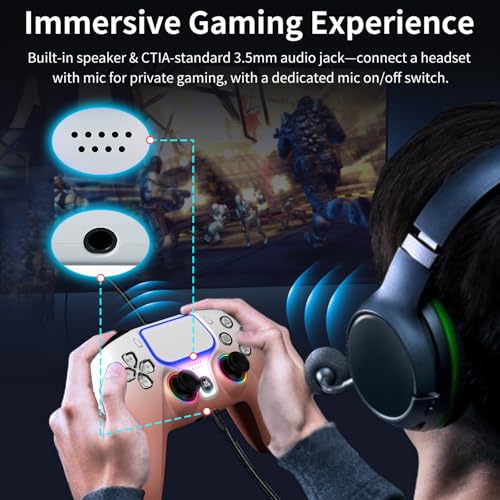 NBCP for PlayStation 5 Wired Game Controller,Compatible With PS5, PS4,PC and Steam Gamepads,Dual Vibration and Hall Effect Triggers,6-Axis Gyroscope,Turbo Function and 3.5mm Headphone Jack - color: Rose Gold