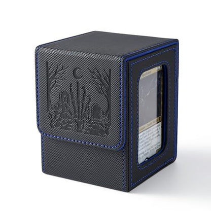 Zombie Themed MTG Deck Box with Commander Display (Black and Blue) | Holds 120 Single/100 Double-Sleeved Cards, Fit MTG/PTCG/OPTCG Cards, Strong Magnet, PU Leather, With 2 Dividers & 1 Toploader - color: Zombie