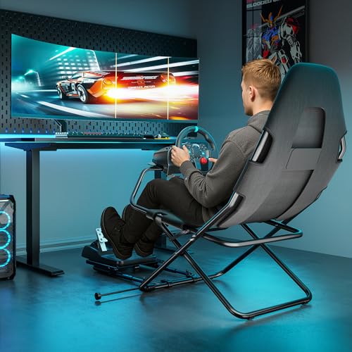 ARES WING Foldable Racing Simulator Cockpit, Racing Wheel Stand with Seat, Space Saving Sim Racing Rig for Small Spaces with Fanatec, Driving Simulator Compatible with Moza Games on PS5 and PC