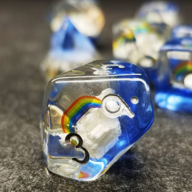 Sage's Portal Familiars and Reagents Resin DND Dice Set Polyhedral Dice Set for Dungeons and Dragons RPG Tabletop TTRPG (Enchanted Rainbow and Clouds) - color: Enchanted Rainbow and Clouds