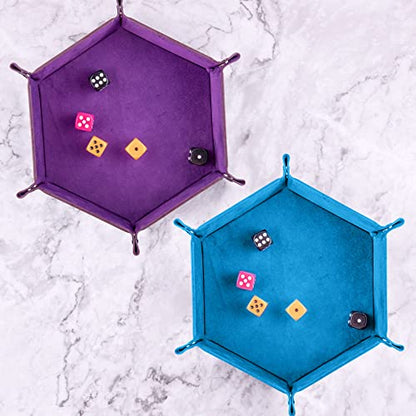 SIQUK 2 Pieces Dice Tray PU Leather Dice Folding Hexagon Tray Dice Holder for Dice Games Like RPG, DND and Other Table Games (Violet, Sky Blue) - color: Violet and Sky Blue