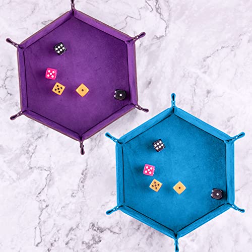 SIQUK 2 Pieces Dice Tray PU Leather Dice Folding Hexagon Tray Dice Holder for Dice Games Like RPG, DND and Other Table Games (Violet, Sky Blue) - color: Violet and Sky Blue