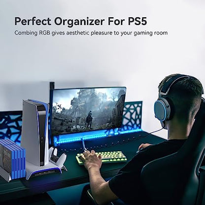 Cooling Station for PS5 Accessories, Vertical Stand with RGB for PS5 Disc & Digital Edition Console, 3-Level Cooling Fan, Dual Controller Charging Stand, Not for PS5 Slim and PS5 Pro
