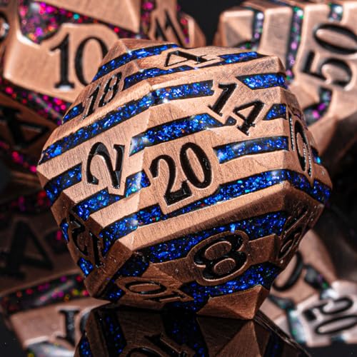DND Dice Set Dungeons and Dragons Dice d20 Metallic Stripes Dice w/ Gift Case, Polyhedral Dice Sets Tabletop Games D&D Dice MTG Pathfinder Role Playing Game (Antique Red Copper Seven Colors) - color: Antique Red Copper Seven Colors