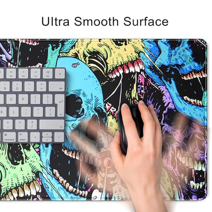 Colorful Skulls Desk Mat Large Gaming Mouse Pad XL Extended Mousepad Desk Pad Big Keyboard Pad Desktop Mouse Mat 31.5''x11.8'' Deskmat for Gamers with Stitched Edges Non-Slip Rubber Base - color: Colorful Skulls