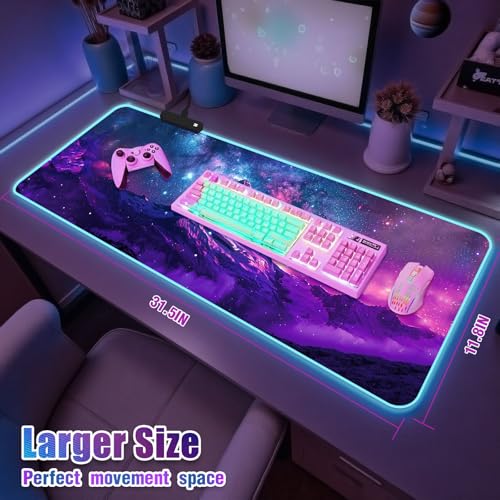 RGB Mouse Pad Led Desk Mat I 31.5 x 11.8 Inch Large Mouse Pad I XL Oversized Big Mouse mat 14 Led Light Modes I Anti-Slip Rubber Base Waterproof Keyboard Pad for PC Gaming I Starry Mountains - color: Starry Mountains