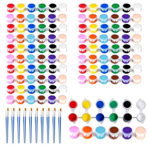 10 Pack Mini Acrylic Paint Set, 12 Colors Washable Paint Strips for Kids & Adults - Includes 20 Brushes (10 Flat + 10 Pointed), kids Paint Kits for Easter Eggs, Birthday, Classroom Party, Art Gifts - size: 1 Count (Pack of 10)