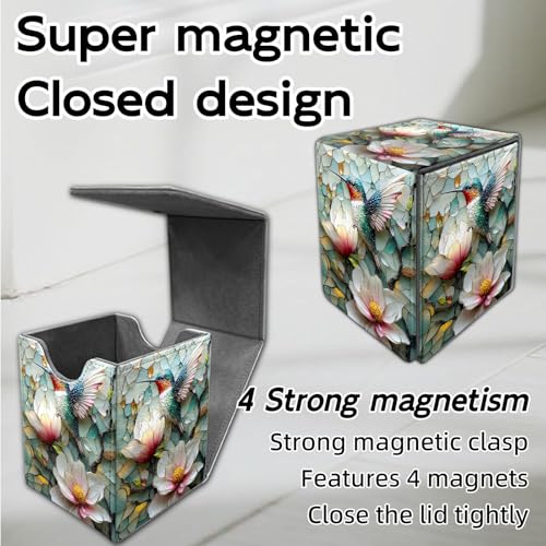 for MTG Deck Box, Trading Card Storage Case Holds 100+ Sleeved Cards, Hummingbird and Flowers Mosaic Magnetic Closure Durable Deck Holder for Magic The Gathering, TCG & Commander - color: Hummingbird and Flowers Mosaic