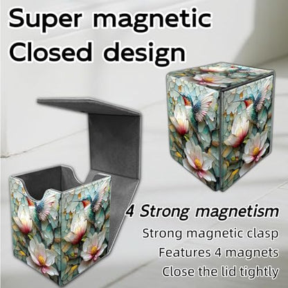 for MTG Deck Box, Trading Card Storage Case Holds 100+ Sleeved Cards, Hummingbird and Flowers Mosaic Magnetic Closure Durable Deck Holder for Magic The Gathering, TCG & Commander - color: Hummingbird and Flowers Mosaic