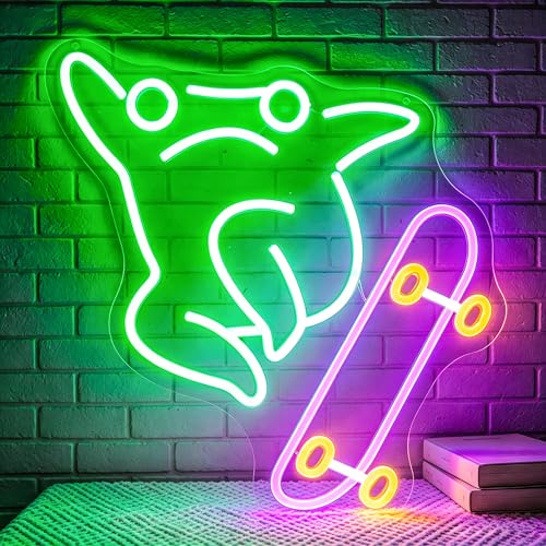 Skateboard Frog Neon Sign for Wall Decor Light Up Sign Led Signs for Room Party Home Wall Decor USB Powered - color: Skateboard Frog