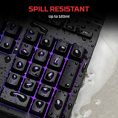 HyperX Alloy Core RGB – Membrane Gaming Keyboard, Comfortable Quiet Silent Keys with RGB LED Lighting Effects, Spill Resistant, Dedicated Media Keys, Compatible with Windows 10/8.1/8/7 – Black - size: Full Size