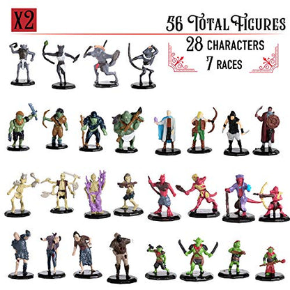 Monster Protectors 56 Fantasy Mini Figures - All Unique Designs - 1" Hex-Sized Compatible with DND Dungeons Dragons, Pathfinder, RPG Tabletop Games - Features Goblins, Orcs, Gnolls, Skeletons & More