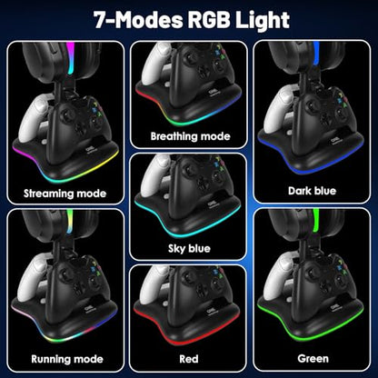 Controller Charger with RGB Headphone Stand for Xbox Series X/S/One/One S/X, XSX Controller Charger Station, Headset and Controllers Stand Holder for Xbox, Gaming Gifts for Gamers Men - size: Dual Charger for Xbox