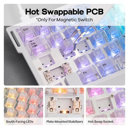 MechLands AJAZZ AK029 One Handed Gaming Keyboard, 8Khz Polling, 29 Keys Rapid Fast Wired Keyboard, SOCD & DKS, Magnetic Switch, Adjustable Actuation, RGB Backlits, Aluminum Plate (White Transparent) - color: White Transparent