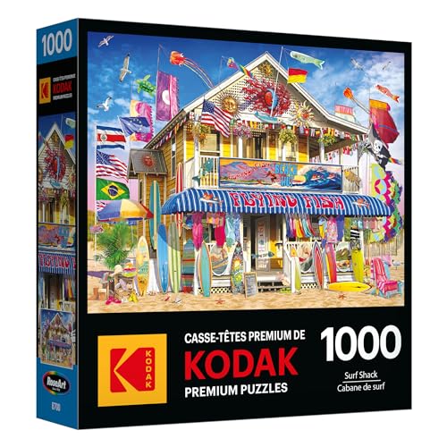RoseArt Kodak Premium Surf Shack 1000 Piece Jigsaw Puzzle for Adults | 19.25" x 26.67" Finished Size, Fully Interlocking Pieces, Bonus Poster Included, Made in USA - style: Surf Shack