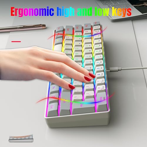 Snpurdiri 60% Wired Gaming Keyboard, 61 Keys RGB Backlit Small Gaming Keyboard for PC/Mac Gamer, Typist, Travel, Easy to Carry on Business Trip(Grey-White) - color: Grey and White