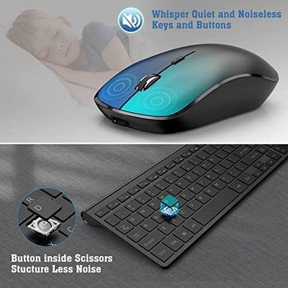 Rechargeable Wireless Keyboard and Mouse Combo- J JOYACCESS 2.4G Compact Quiet Slim Wireless Keyboard Mouse Combo for Laptop,PC,Desktop,Computer,Windows- Black - color: Black