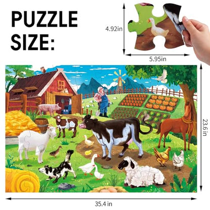 Jumbo Floor Puzzle for Kids,48 Piece Farm Animal Jigsaw Puzzle Ages 3-8 | Barn Puzzle,Extra-thick Cardboard,Preschool Learning Toy,35x24 in Completed,Children Educational Gift for Boys and Girls - style: Farm Animal