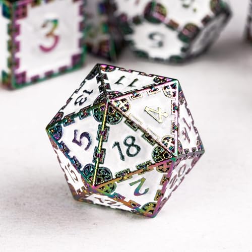 UDIXI Metal DND Dice Set Polyhedral Metal Dice Set D&D for Tabletop Games | 7-Pieces, Dragon Carved, Chain-edge Design, Metal Gift Box, DM Gift, for Dungeons and Dragons Role Playing Games - color: Chain Frame-colorful White