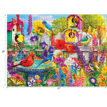 RoseArt Kodak Premium Bird Bath Garden 1000 Piece Jigsaw Puzzle | Fully Interlocking Pieces, Bonus Poster Included, Made in USA - style: Bird Bath Garden