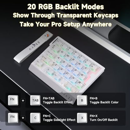 AJAZZ AK029 Wired One-Handed Hall Effect Mechanical Gaming Keypad, 29 Keys | Magnetic Switch, Rapid Trigger, 8KHz Polling, SOCD/DKS, RGB Backlit, Web Driver Customizable, Portable, White Transparent - color: Transparent White