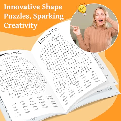 Elfew 8000+ Large Print Word Search Books for Adults & Teens & Seniors, 6-Pack with 330+ Themes Puzzles Activity Books for Brain Games & Stress Relief（Innovative Shape Word Search Design）