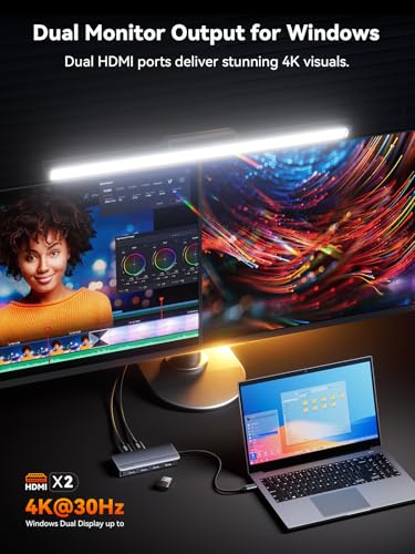 QUUGE Docking Station Dual Monitor 2 HDMI, 7 in 1 USB C Hub with Dual HDMI 4K, PD Charging, 5Gbps USB 3.0, 3 USB2.0, USB C Docking Station for MacBook Pro/Dell XPS/HP/Lenovo/Surface/Yoga etc - style: QC701【2 × HDMI + 4 × USB-A + PD 100W】