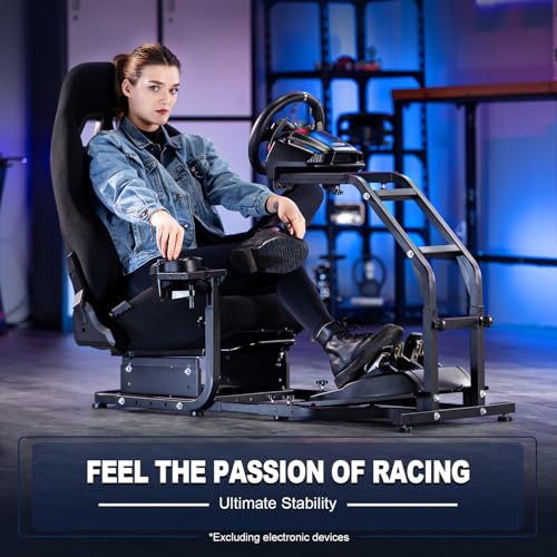 Marada Racing Simulator Cockpit with Black Gaming Seat Fit for Logitech G29 G920, for Thrustmaster T300RS T150, for Fanatec, Adjustable Car Driving Stand,Not Included Steering Wheel, Pedal & Shifter